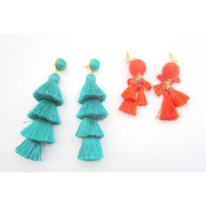Lot of 2 Pairs of Tassel Earrings by Bauble Bar Green Orange